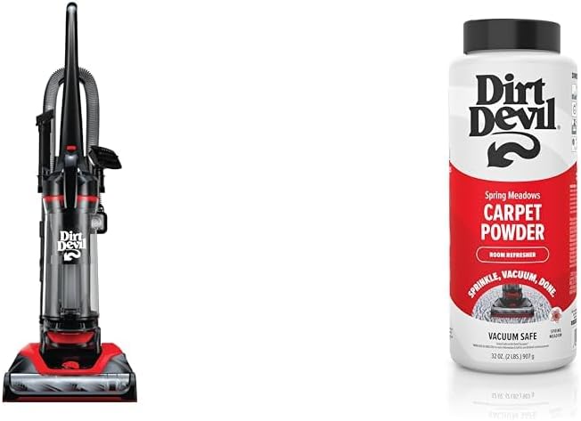 Dirt Devil Multi-Surface Extended Reach+ Bagless Upright Vacuum Cleaner Machine, UD76300V + 32 oz Carpet Powder, Room Refresher, Odor Eliminator, Spring Meadows Scent, AD31210