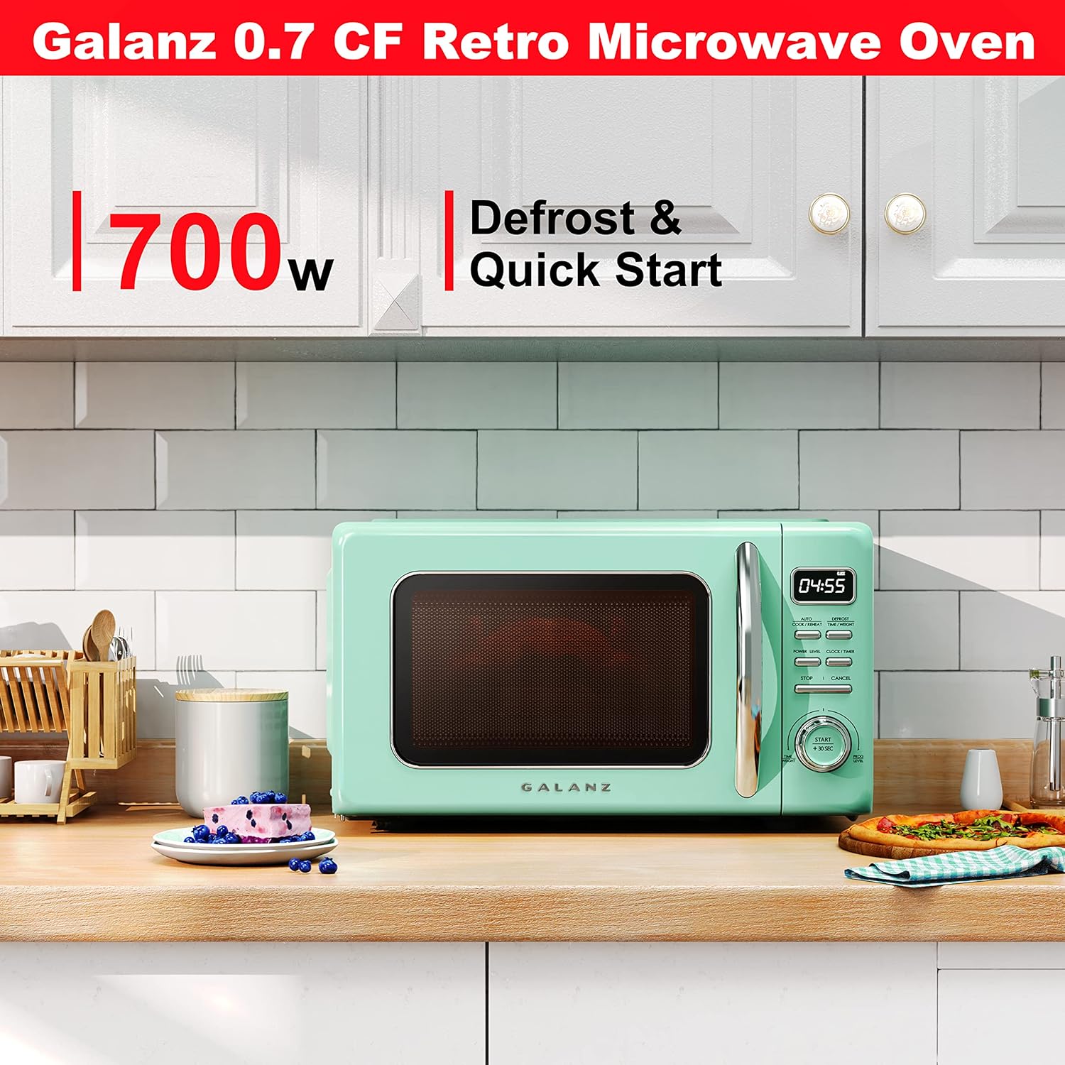 Galanz GLCMKZ07GNR07 Retro Countertop Microwave Oven with Auto Cook & Reheat, Defrost & Keurig K-Express Coffee Maker, Single Serve K-Cup Pod Coffee Brewer, Black, 12.8” L x 5.1” W x 12.6”