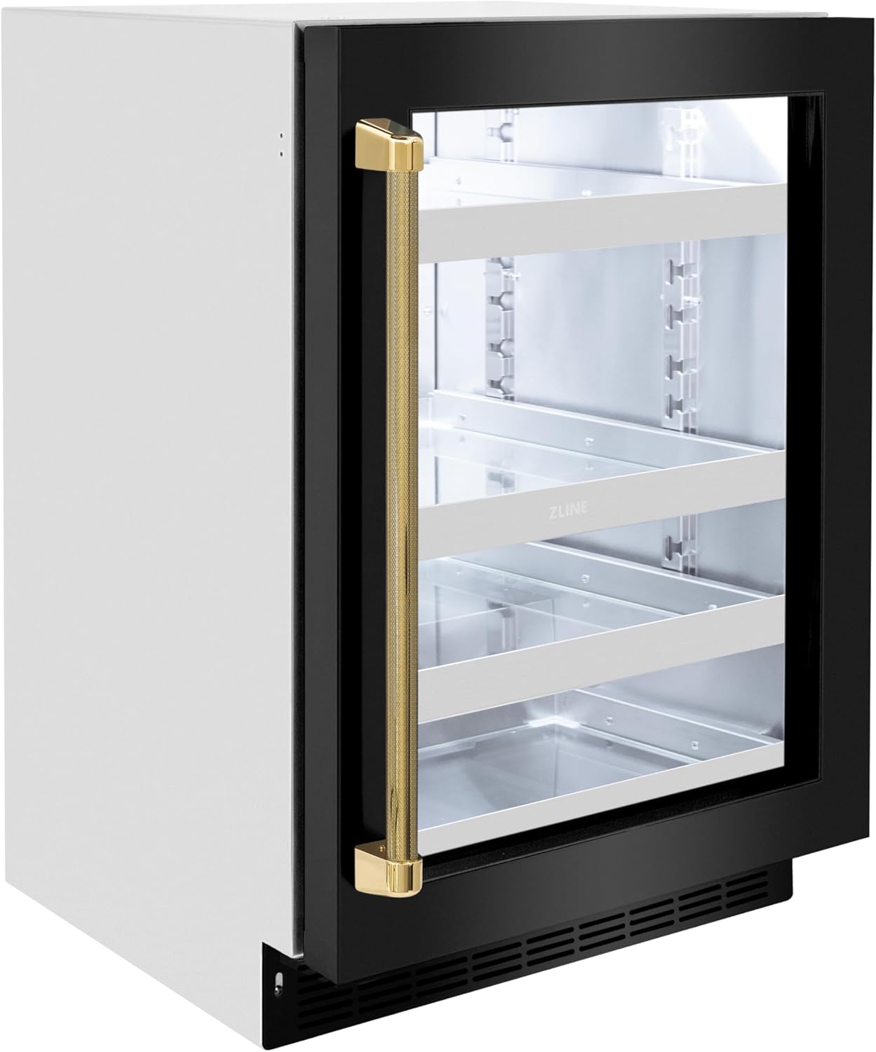 ZLINE Autograph Edition 24 in. Touchstone 151 Can Beverage Fridge with Black Stainless Steel Glass Door and Polished Gold Helix Handle (RBSOZ-BS-24-KG)