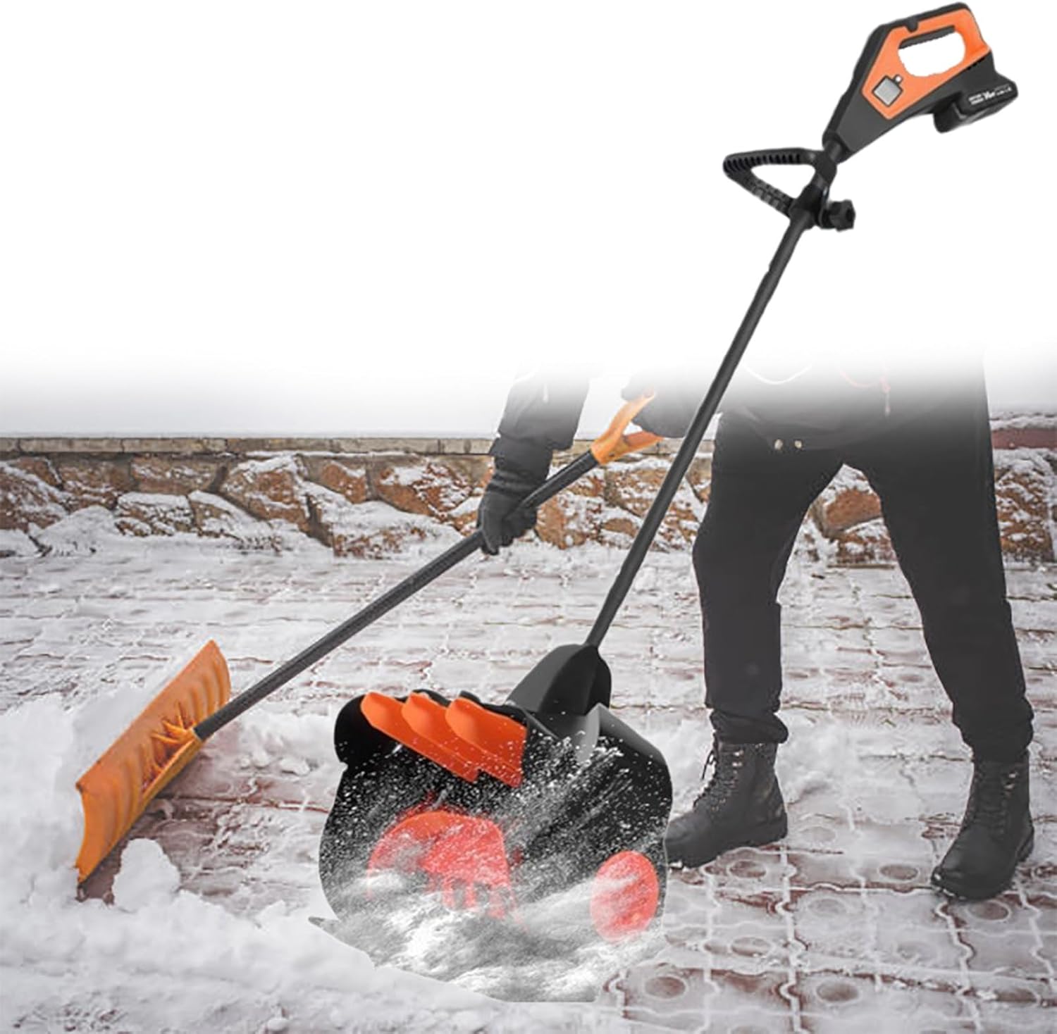 Cordless Snow Shovel Kit, 21V 41cm, with 2 Battery + Charger, Cordless Snow Blower, for Driveway, Patio, and Deck Clearing
