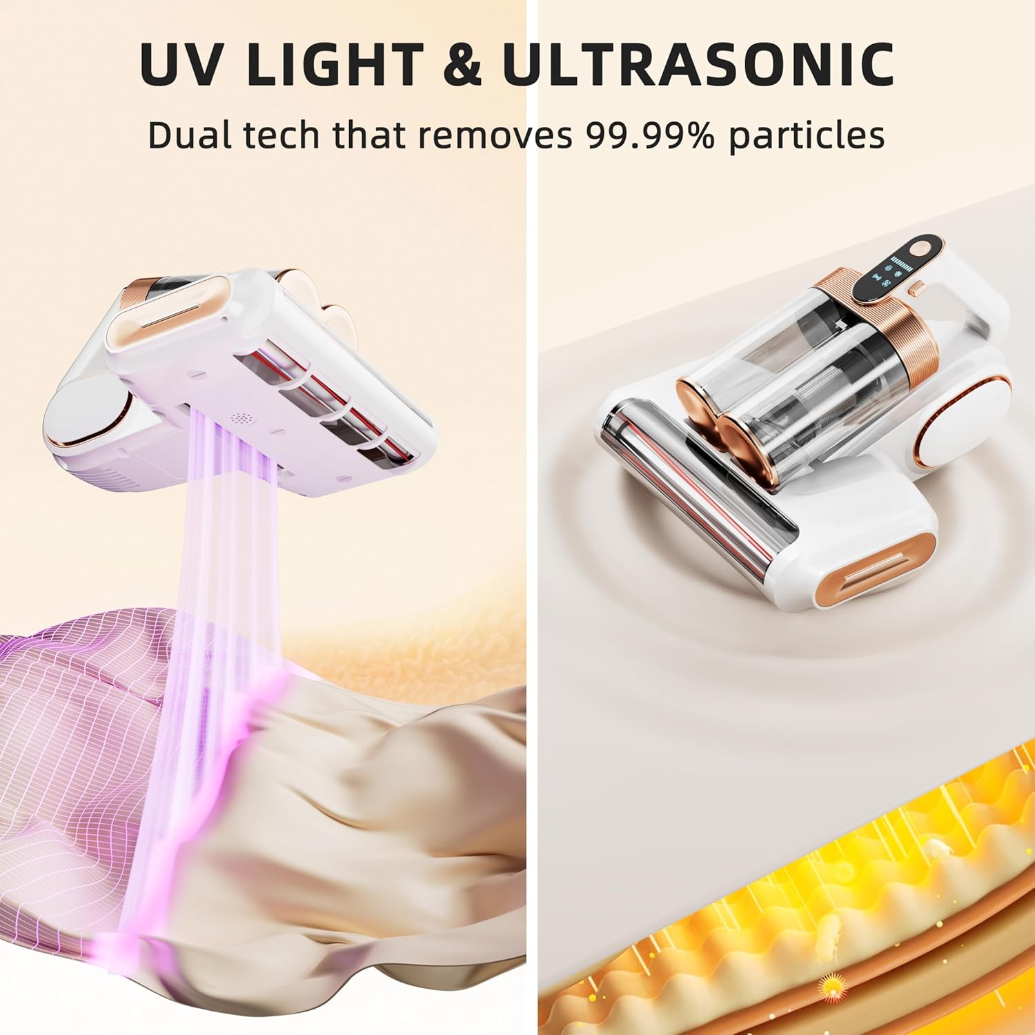 KANAD Cordless Mattress Vacuum Cleaner, 15Kpa Bed Vacuum Cleaner with 253.7nm UV-C Light, HEPA Filter & Ultrasonic, Versatile Handheld Vacuums for Bed, Sofa, Couch, Crib