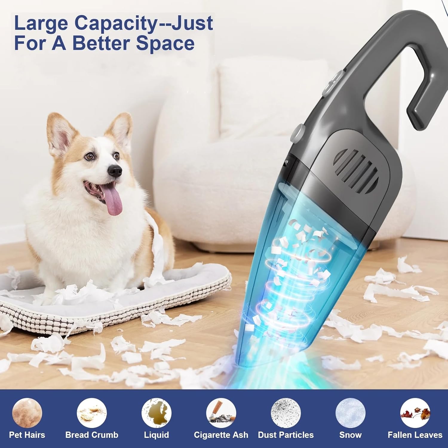 TBBSC Portable Car Vacuum Cleaner, Cordless Handheld Vacuum 7.5KPA Powerful Vacuum for Home Car Pet Hair