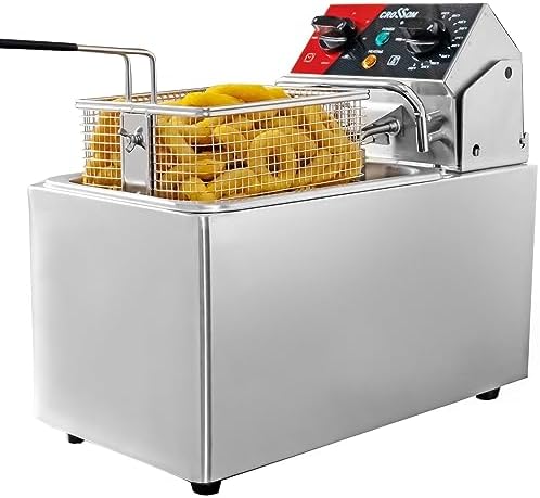 CROSSON 10Lbs Electric Countertop Deep Fryer with Easy Clean Rotary fryer head,30 Minitues Timer,Removable 304 SS Oil Tank with Handle,4.5L Deep Fryer With Basket for Home Use