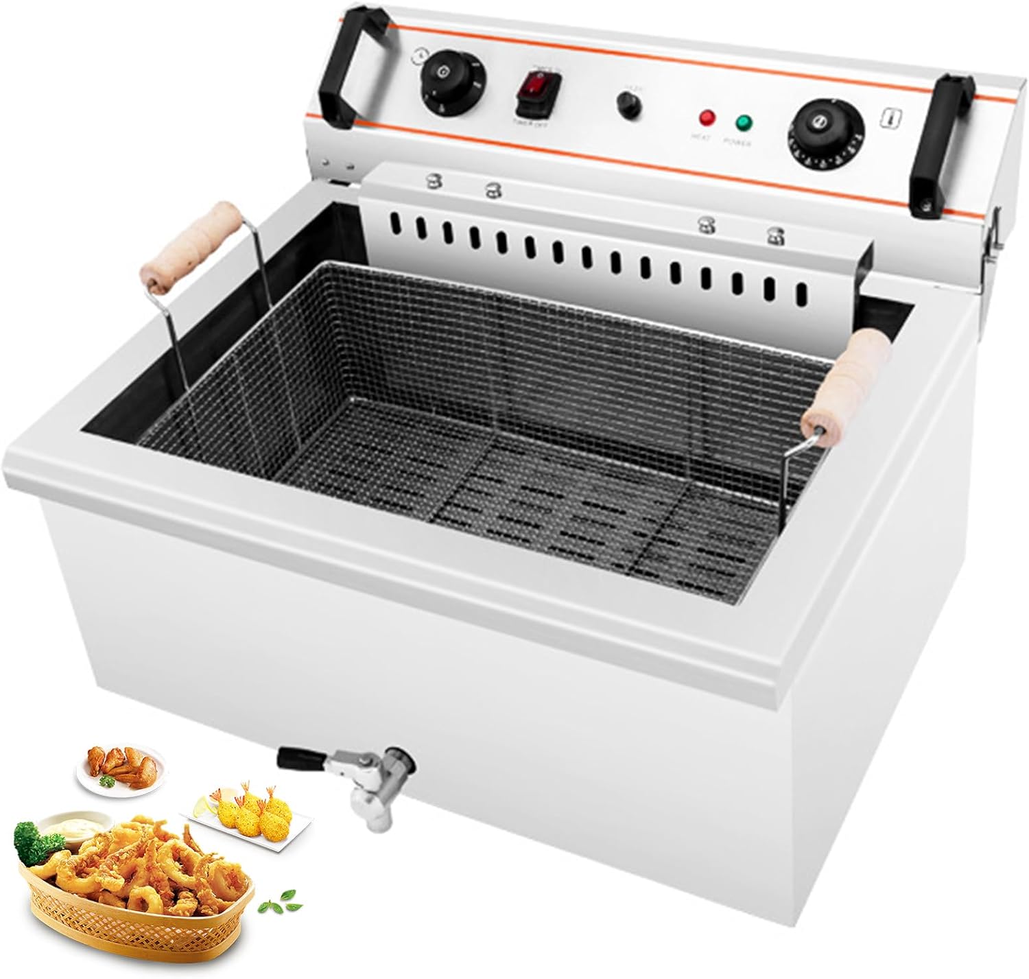 4800W 31.7Qt Electric Deep Fryer with 21 QT Removable Baskets Timer Control Adjustable Temperature, Stainless Steel Countertop Kitchen Frying Machine for Turkey French Fries Donuts and More