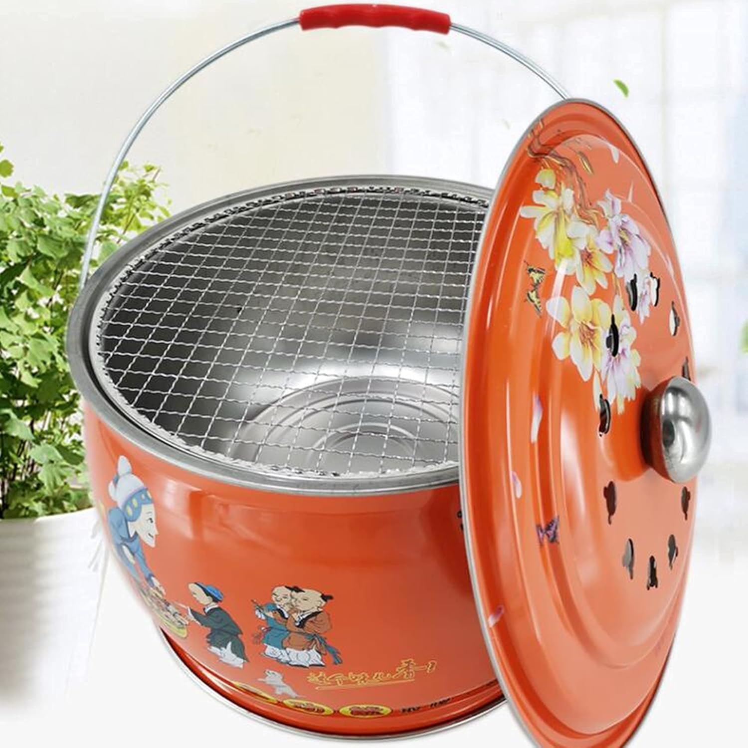 Outdoor Fire Pit w/Fireplace Poker, Grill Grate, Charcoal Log Wood Burning Heating Basin, Portable Fire Bowl Ice Pit, Patio Heater for Decking Camping Picnics Beach