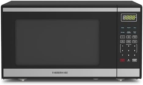 Farberware 1.6 Cu. Ft. Countertop Microwave Oven – 1100 Watts Power, Auto Cook Settings, Defrost, Easy Clean and Child Safety Lock - Stainless