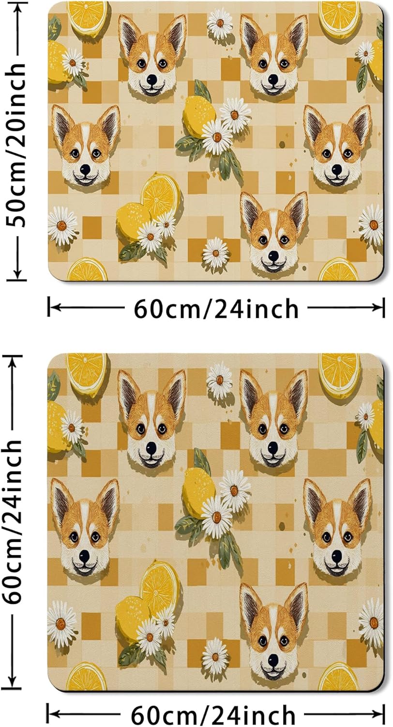 Corgi Washer Dryer Top Protector Mat, Vintage Animal Patterned Laundry Machine Dust Cover, Spring Inspired Rubber Anti-slip Waterproof Washer And Dryer Mats for Laundry Room 24x24 Inch
