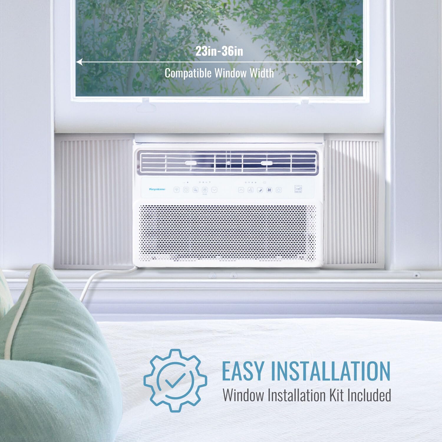 Keystone 8,000 BTU Window Mounted Inverter Air Conditioner with Quiet, High Efficiency Operation and Remote, Window AC Unit for Apartment, Living Room, Bathroom, Small/Medium Rooms up to 350-Sq. Ft.