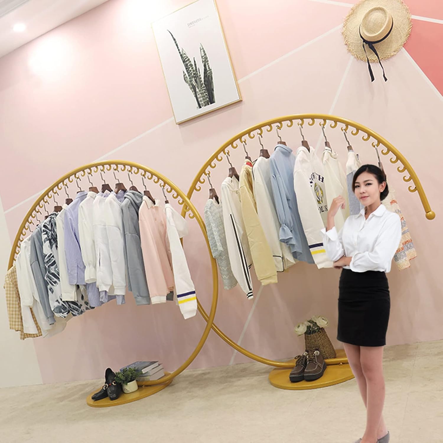 Freestanding Heavy Duty Industrial Pipe Clothing Rack, Portable Commercial Clothes Display Rack, Multi-Purpose Garment Bar for Retail Boutiques Home, Laundry Room,Closet Storage