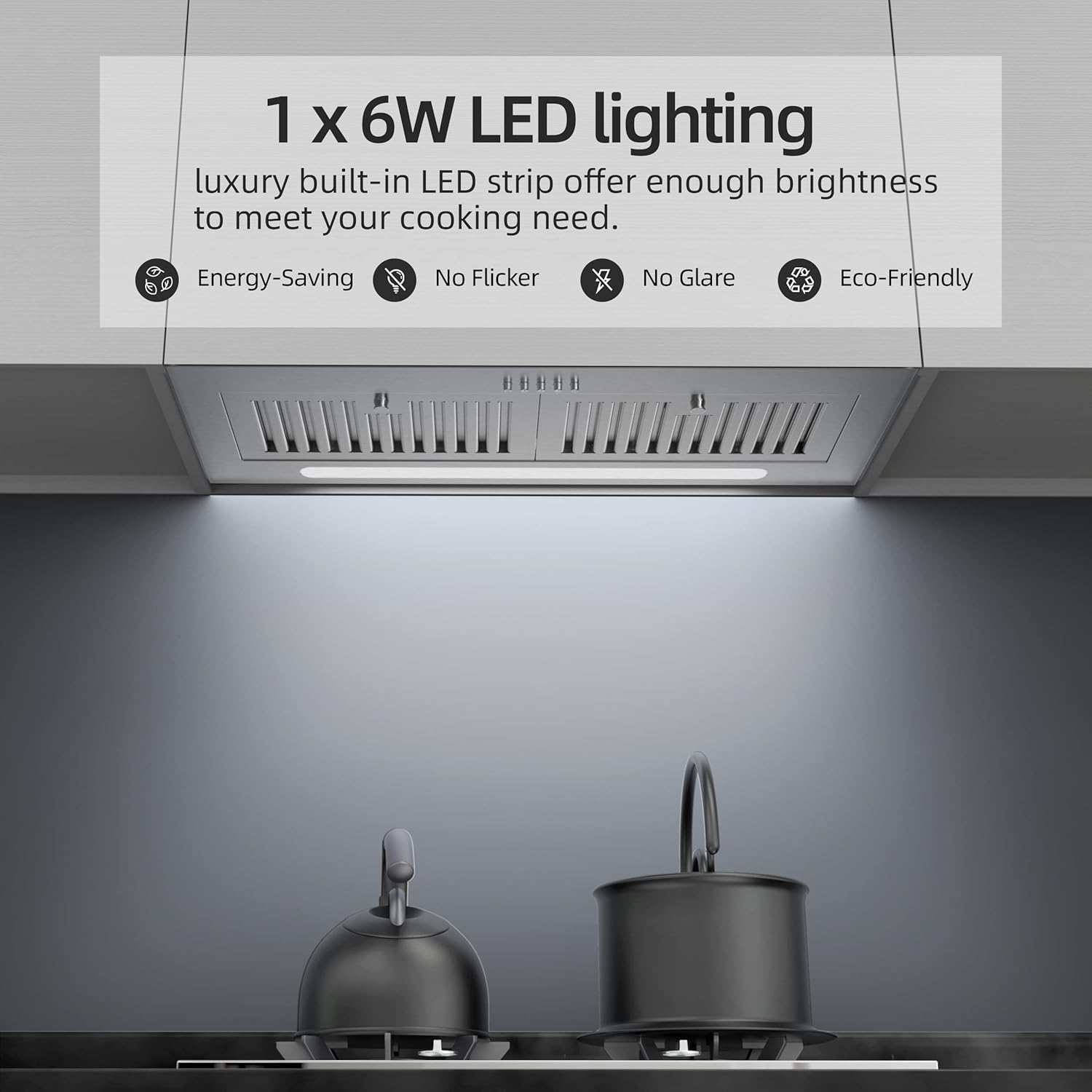 FIREGAS Range Hood Insert 30 inch, 600 CFM Ducted/Ductless Convertible Kitchen Hood with LED Light, Built-in Vent Hood with 3 Speed Exhaust Fan, Baffle Filters, Stove Hood with Carbon Filters