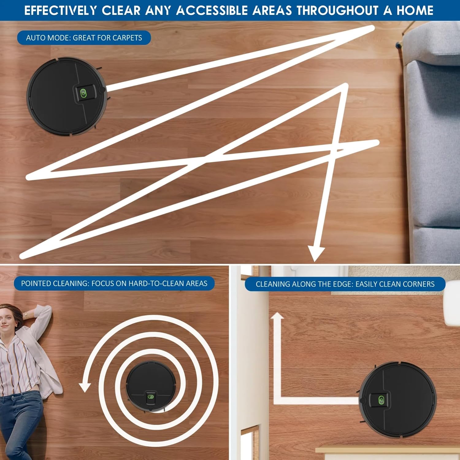 Robot Vacuum Cleaner,2900Pa Powerful Suction Robot Vacuums with Self-Charging,150Mins,Tangle-Free Robotic Vacuums Cleaner, Low Noise, Ideal for Hard Floor, Low-Pile Carpets & Pet Hair (Black)