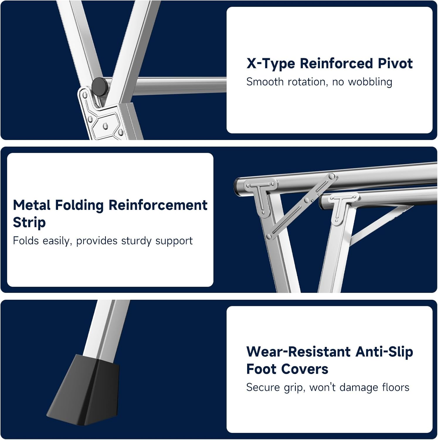 MIKEE 79-Inches Clothes Drying Rack,Foldable Laundry Drying Rack Clothing for Indoor/Outdoor，Length-Adjustable Clothes Rack，Space-Saving,with 20 Windproof Hooks