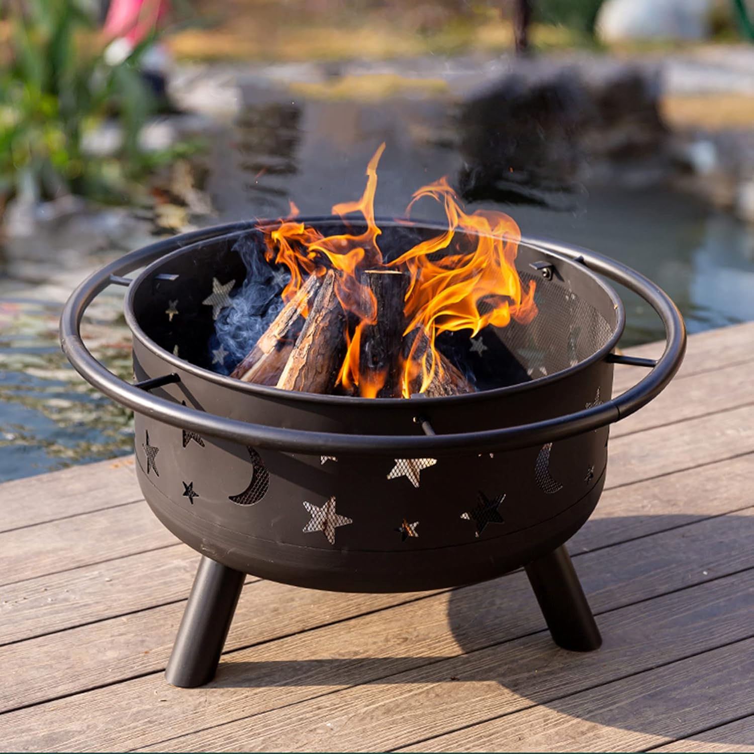 Movable Outdoor Fire Pits Patio Heaterrd Fire Pits & Bowls Garden Heating Basin Wood Burning BBQ&Charcoal Grill Metal