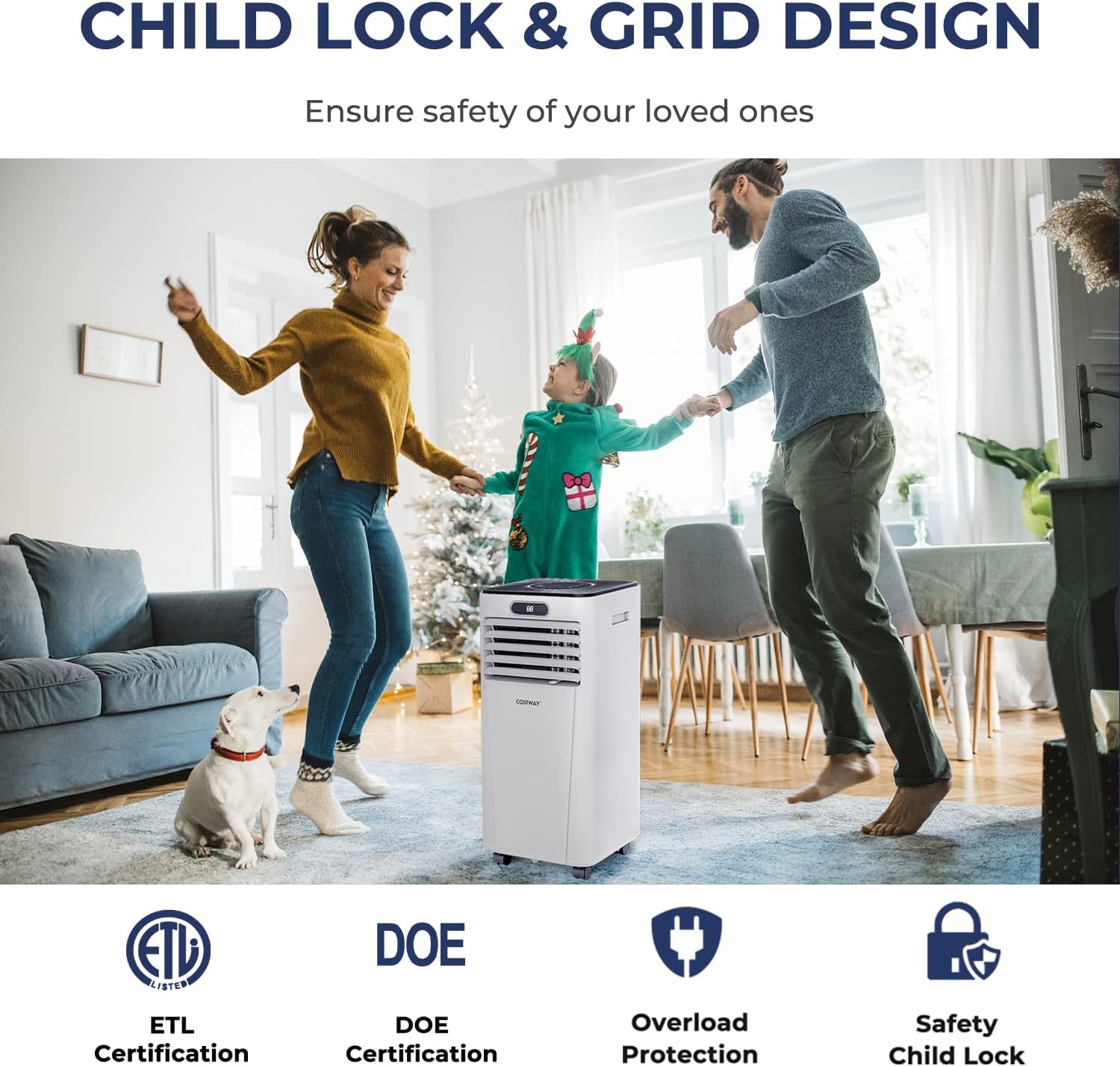 COSTWAY Portable Air Conditioner, 8000BTU AC Unit with Drying, Fan, Sleep Mode, 24H Timer, Remote Control, Cools Room up to 230 Sq. ft, for Home & Office Use, Window Kit Included, White(8000BTU)