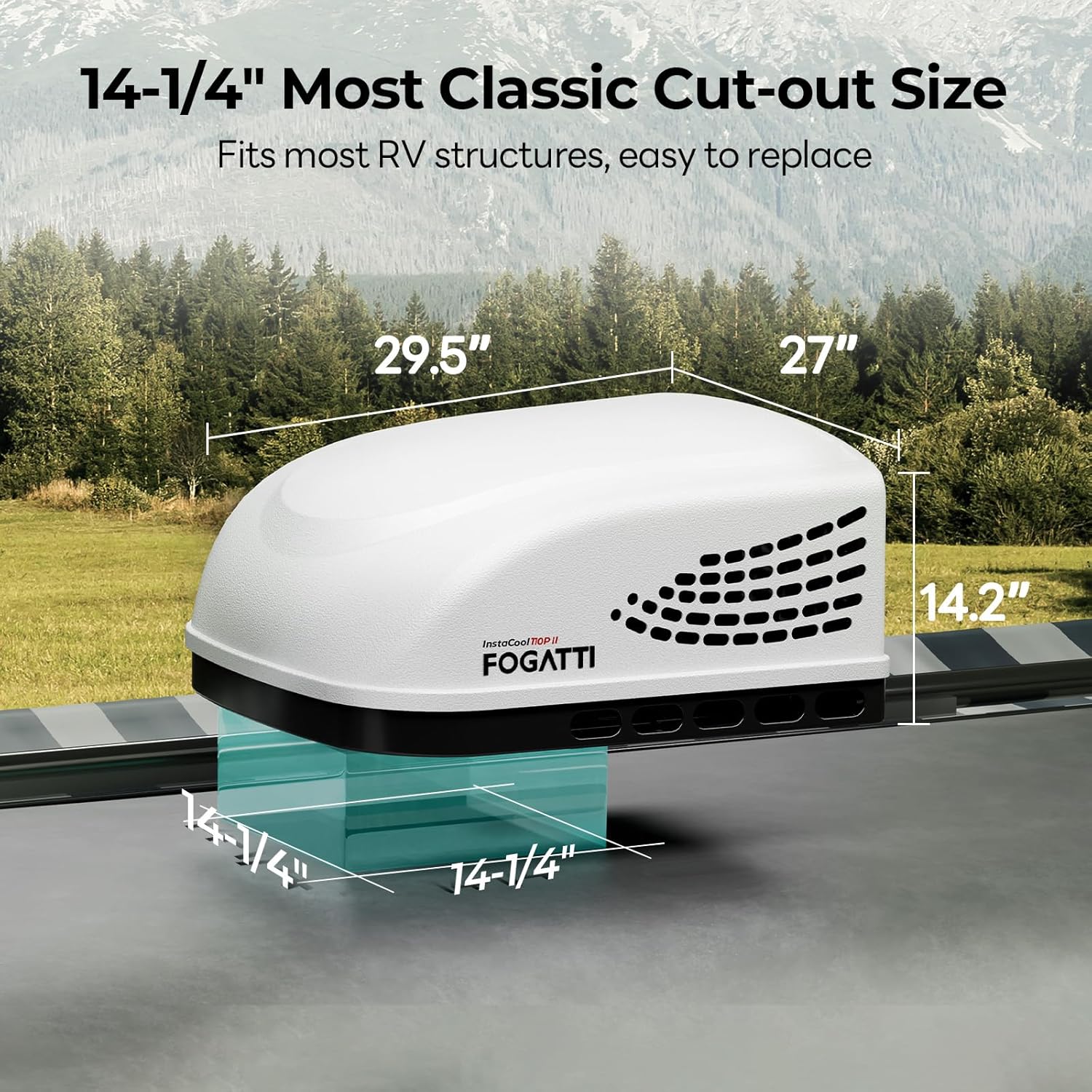 FOGATTI RV AC Unit with Heat Strip, 11000 BTU Non-Ducted Roof top RV Air Conditioner Cooling and Heating, Air Distribution Box (White)