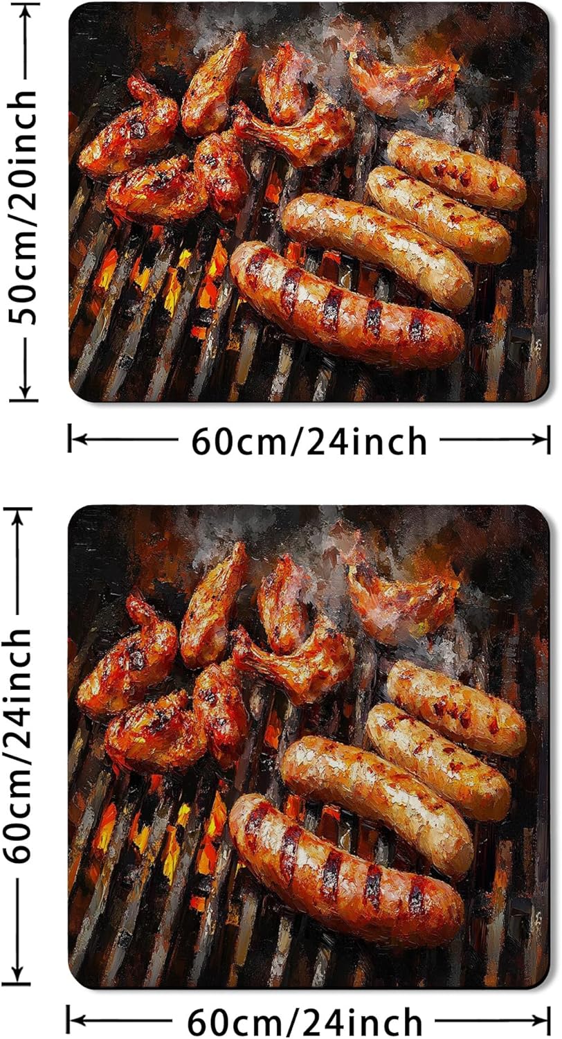 Barbecue Washer Dryer Top Protector Mat, Rustic Grill Pattern Laundry Machine Dust Cover, Summer Cooking Rubber Anti-slip Waterproof Washer And Dryer Mats for Laundry Room 24x24 Inch