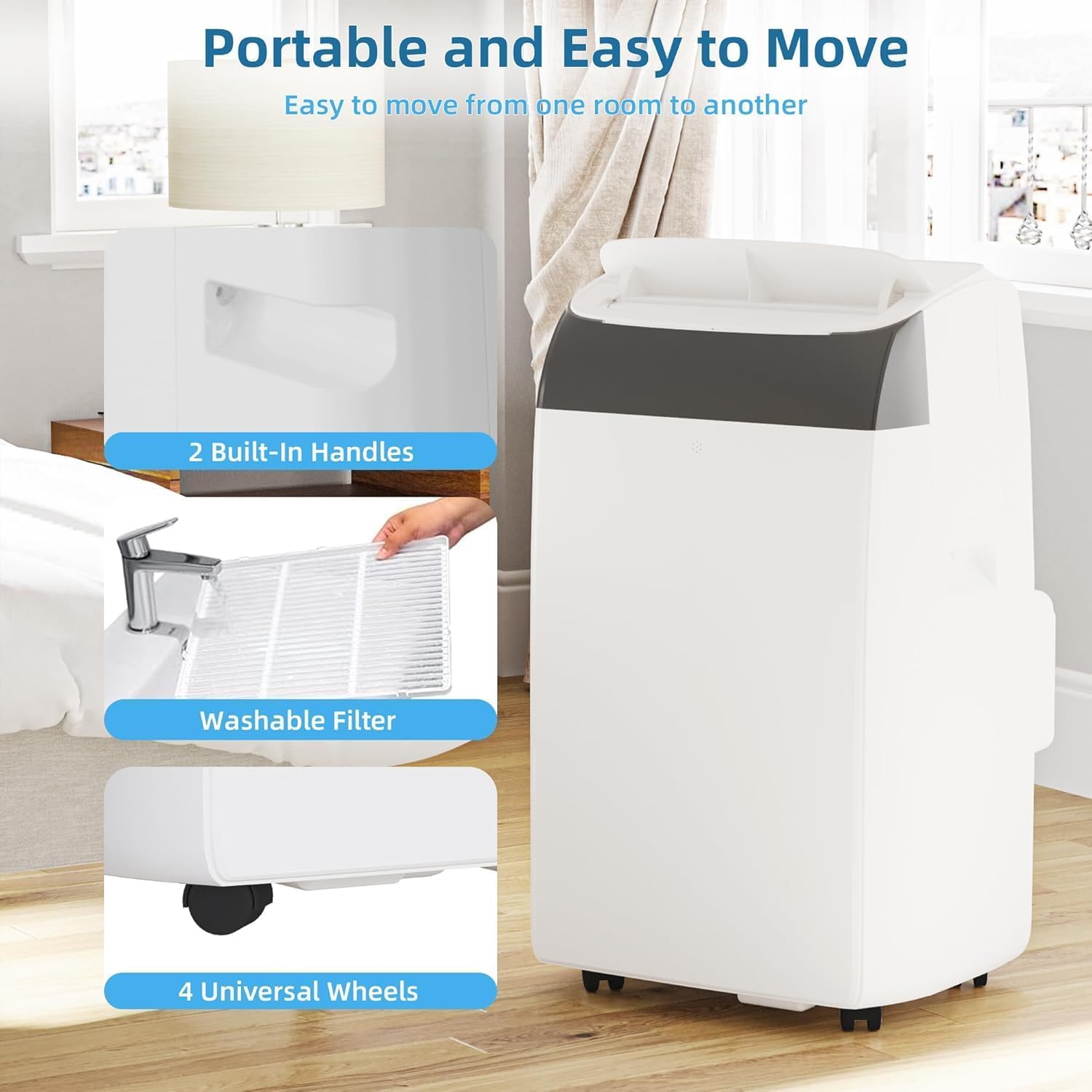 14000 BTU Portable Air Conditioners with Remote Control, 3-in-1 Free Standing AC Unit with Fan & Dehumidifier, Cools Room up to 700 sq.ft, Smart/Sleep Mode,3 Speed,Auto Swing,24H Timer