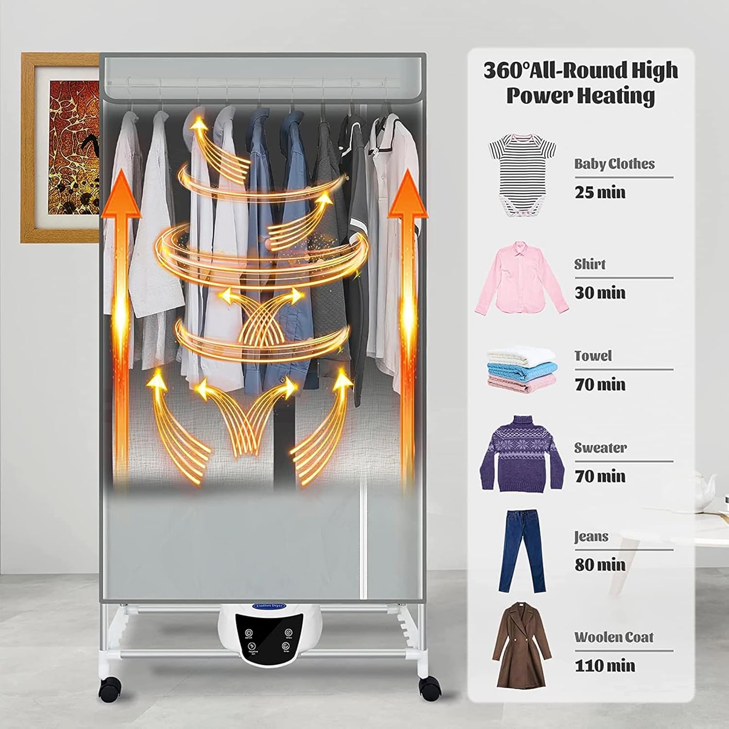 Electric Clothes Dryer with Remote Control and Timer, 1300W Large Capacity 2-Tier Heated Clothes Airer with Cover, Indoor Foldable Electric Clothes Airer Drying Rack, Overheat Protection,Grey