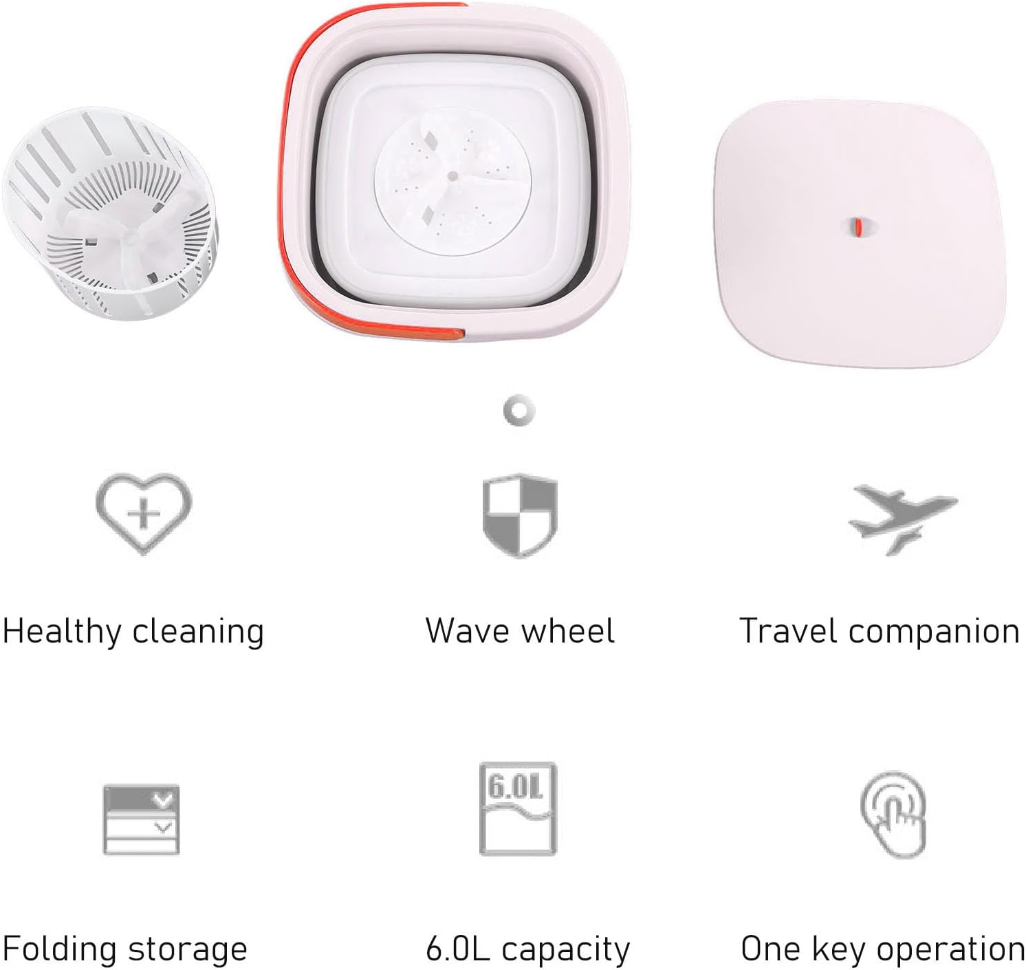 Haofy Portable Bucket Washer, Deep High Speed Motor 6L Mini Foldable Washer TPE and PP with Spin Dryer for RV Travel (US Plug)