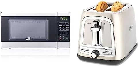 Willz WLCMV207S2-07 Countertop Small Microwave Oven with 6 Preset Cooking Programs Interior Light LED Display, 0.7 Cu.Ft, Stainless Steel & Oster 2-Slice Toaster with Advanced Toast Technology