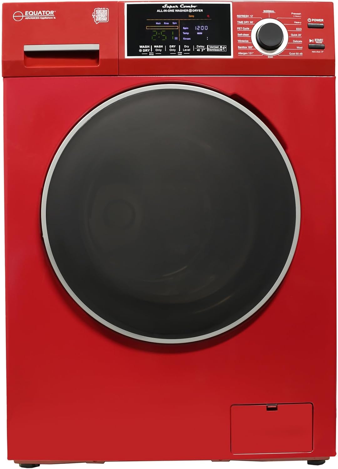 Equator All-in-One 4600 Washer Dryer VENTLESS/VENTED PET Cycle 1.62cf/15lbs 110V in Merlot