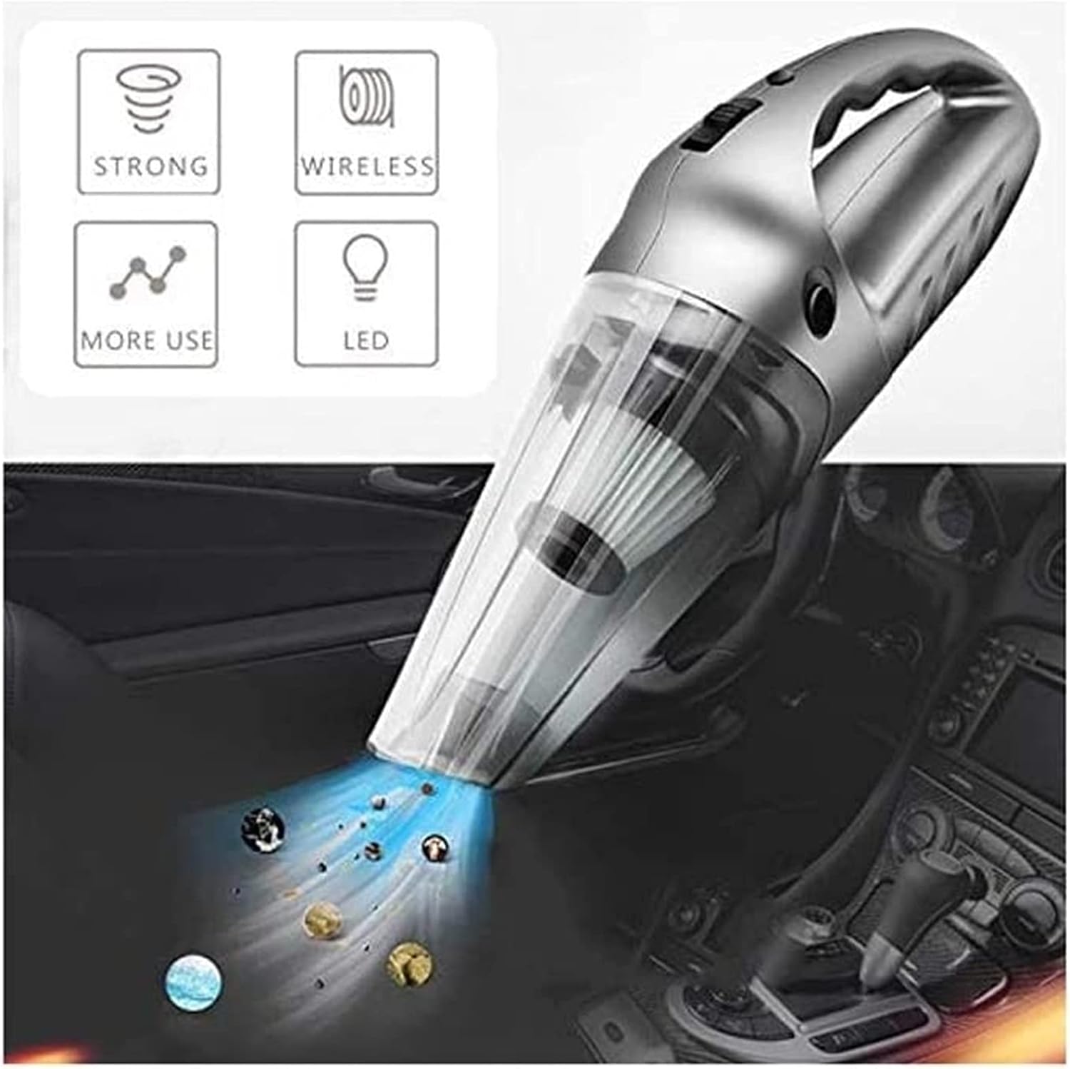 Handheld Vacuum, 4Kpa Powerful Suction Wet & Dry Vacuum Cleaner, Handheld Vacuum Cordless with Quick Tech, Rechargeable Portable Handheld Vac with Stainless Steel HEPA Filter