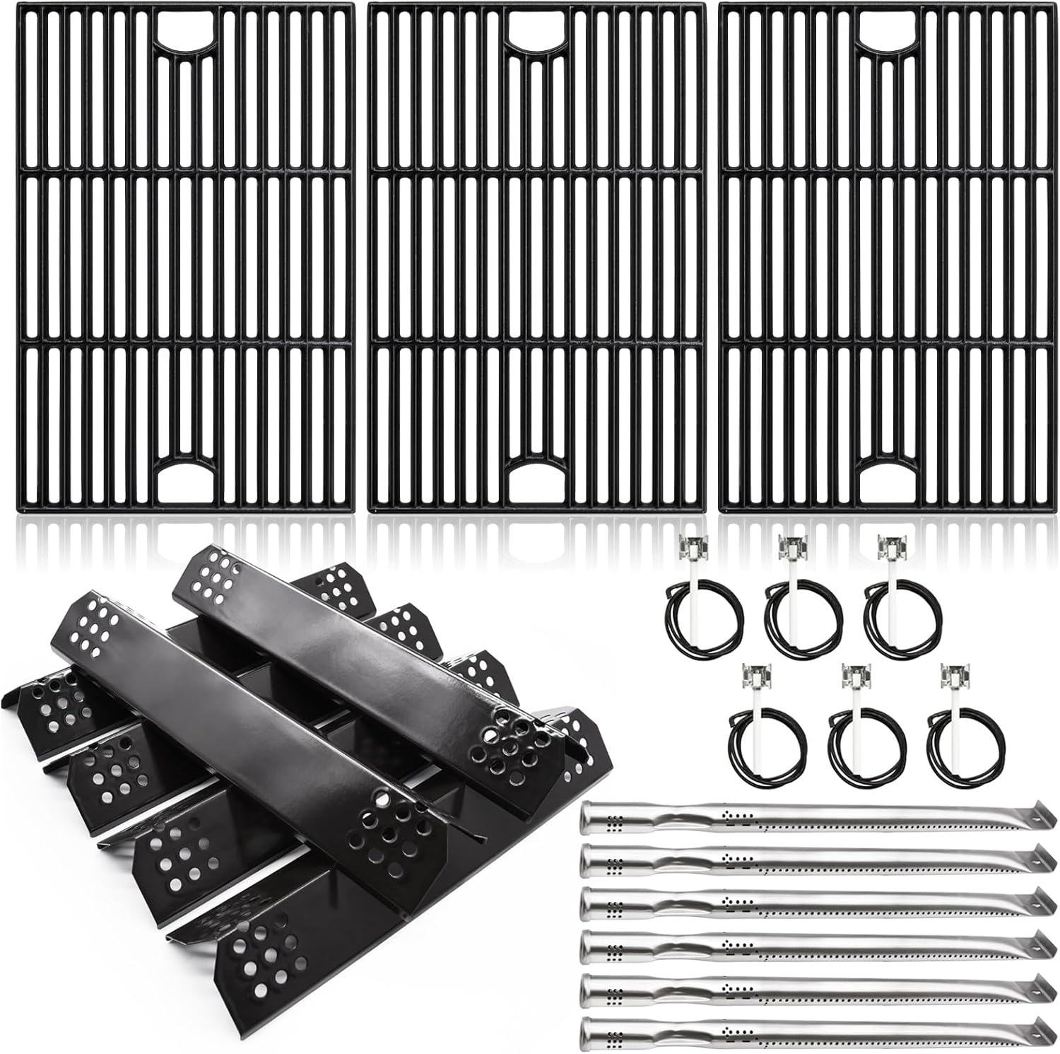Adviace Grill Replacement Parts for Nexgrill 6 Burner 720-0896B, 720-0896, 720-0896E, 720-0896C, 730-0896, 17 Inches Cast Iron Grill Grates, Heat Plates Shields Tents, Burner Tubes and Grill Ignitors.