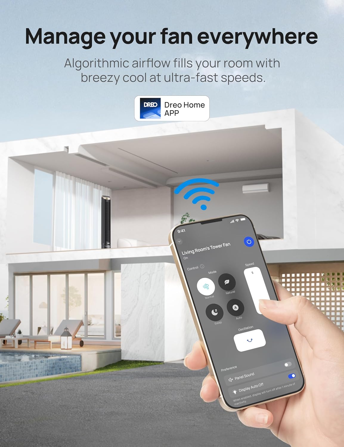 Dreo 40'' WiFi Tower Fan, 26ft/s High-Speed Cooling, Quiet Floor Fan with Remote, 90° Oscillating Fan, 4 Modes, 12H Timer, Touch Control, Standing Cooling Fan for Bedroom, Home, Office Room, Gold