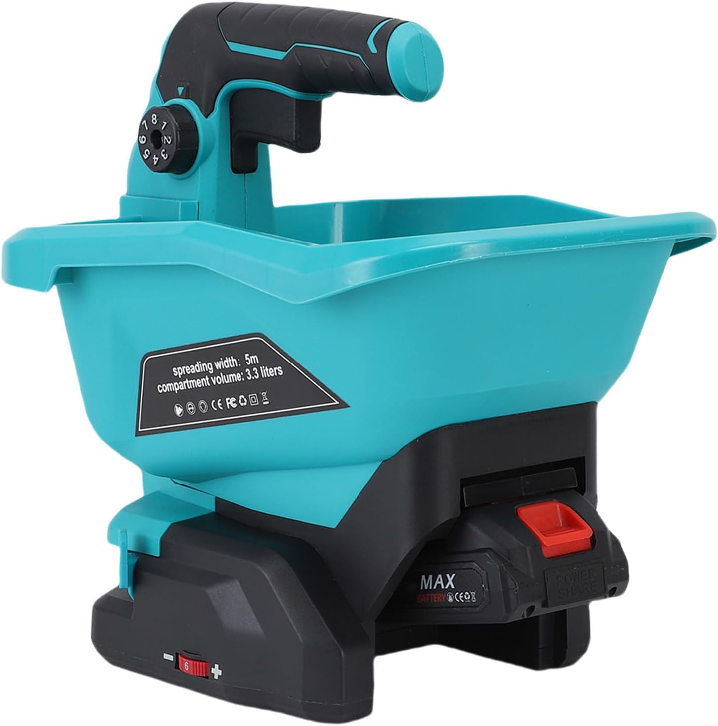 Asixxsix Grass Seed Spreader Battery Operated, Handheld Fertilizer Spreader with 4L Capacity and Diffusion Angle of 125°, Available Year Round, for Rock Salt and Ice Melt