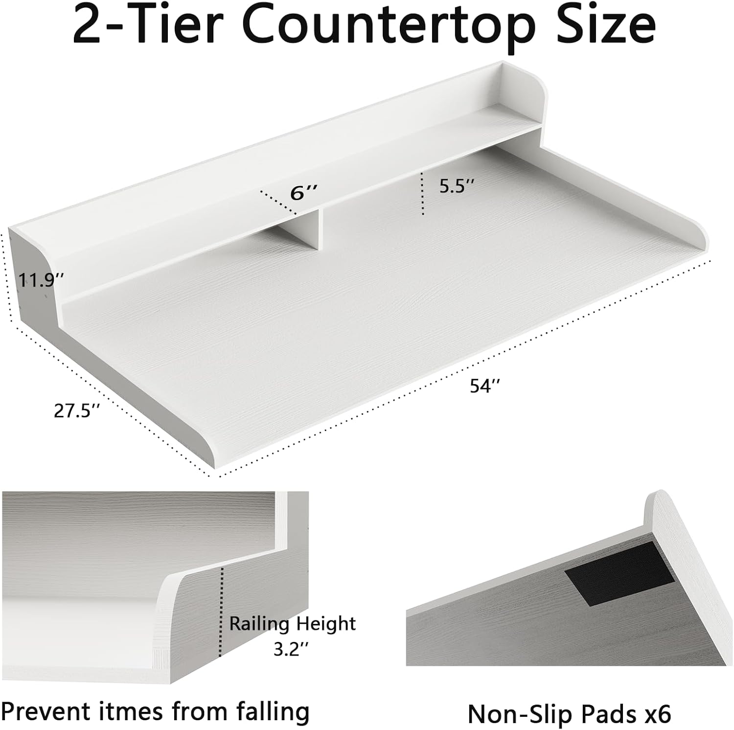 Fabuday 2-Tier Wood Washer Dryer Countertop with Shelf - Two Layers Laundry Topper for Storage & Organization, 54''x27.5''x11.9'' Counter Table with Edge Over Washing & Dryer, Crisp White