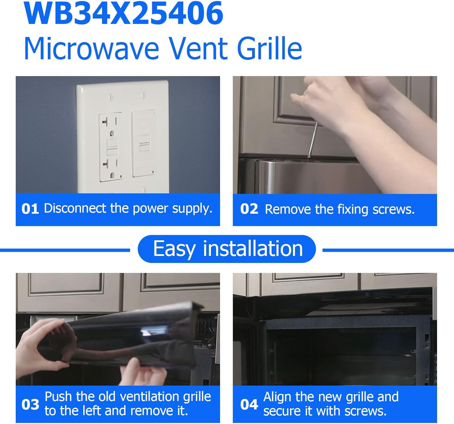 2PC WB34X25406 Replacement Microwave Vent Grille for GE 4465386, AP6040821, PS11774030, EAP11774030