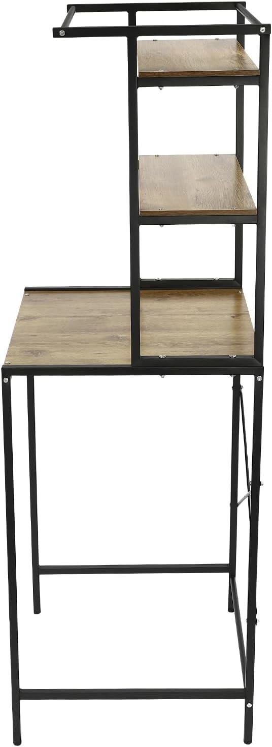 3-Tiers Washer Dryer Stacking Rack, Wooden Washer and Dryer Storage Shelf Bottom with a Large Compartment, Bathroom Shelf Washing Machine for Home Use Laundry Garages (Black+ Oak)