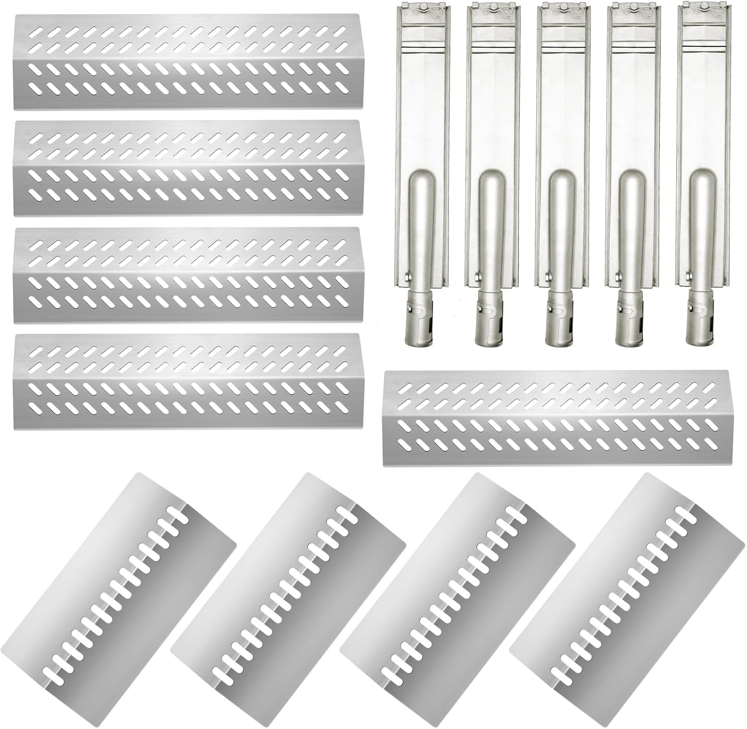 Stainless Steel 5pcs 16631 Flame Tamer Flavor bar and 4pcs 16520 Heat Plate Shield with 5 pcs 16516 Burners for Bull Grill Replacement Parts,for Blaze Lion Cal Flame G Series 5 Burner Grill