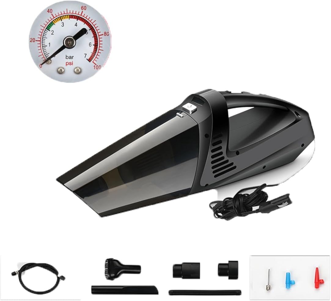 120W High-Power 4-in-1 Car Vacuum Cleaner, Cordless Portable for Car and Home Use with Air Compressor, Tire Pressure Detection & LED Light (4-in-1 Digital Display Wireless Model)
