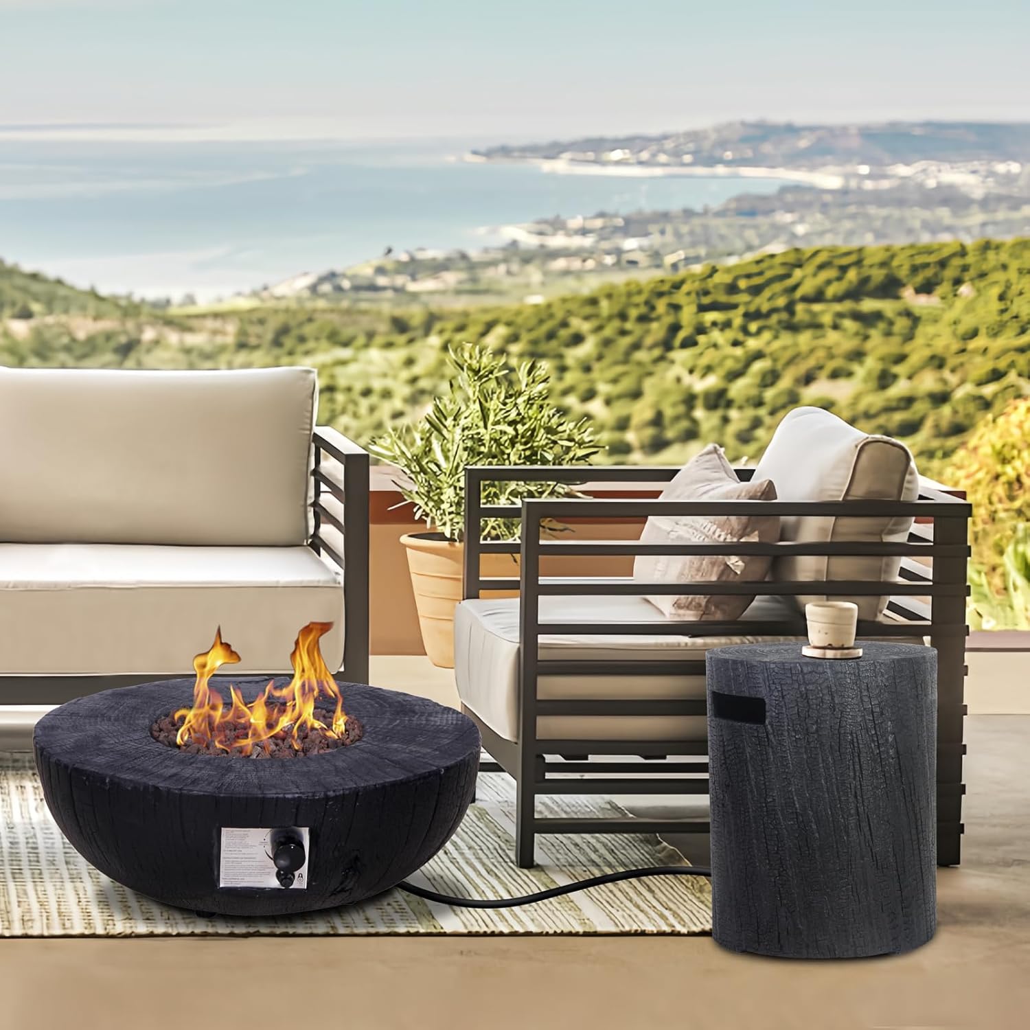 2-Piece Outdoor Propane Fire Pit w Tank Table, 28