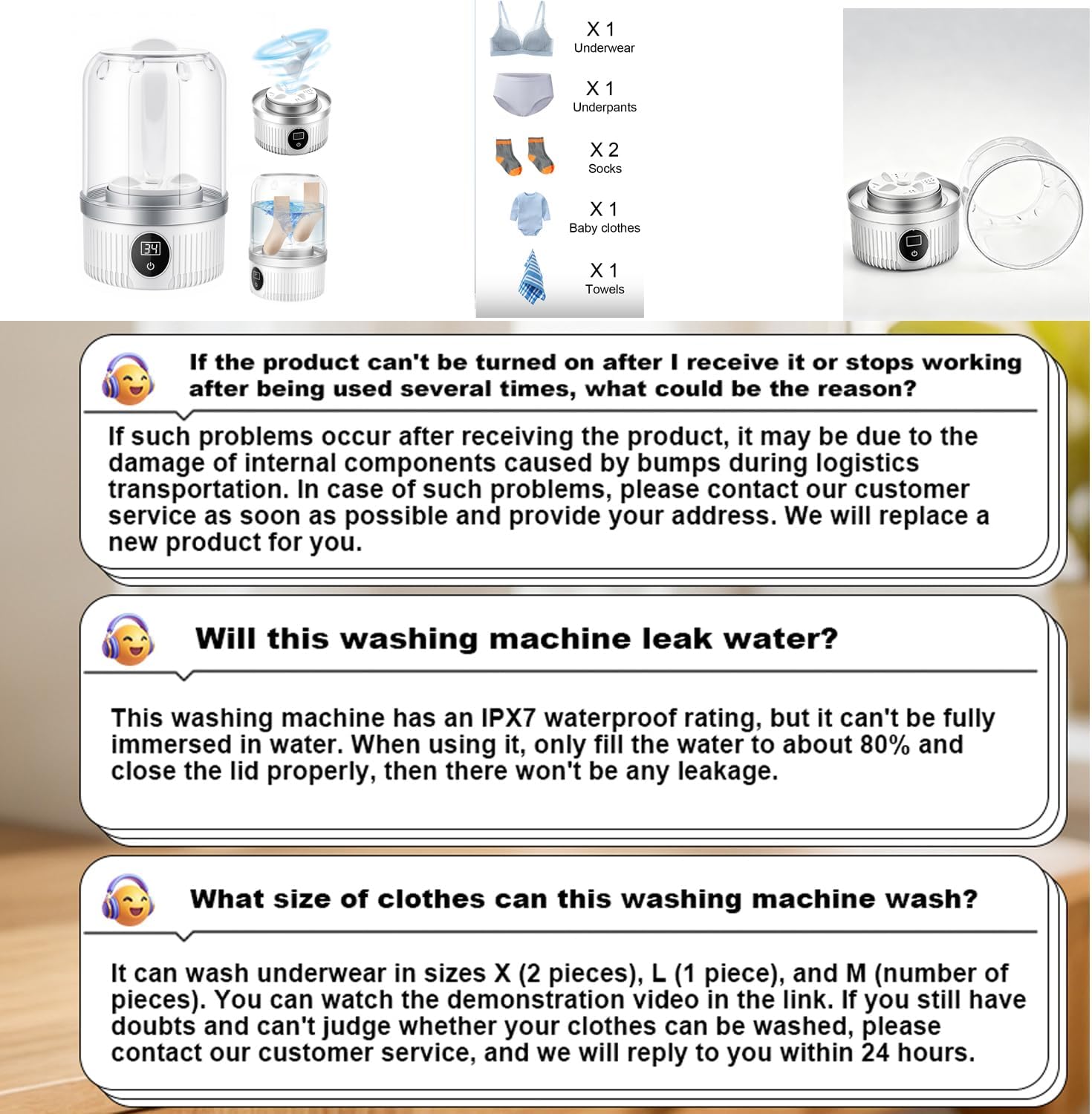 Portable Washing Machine, Underwear Washer, Small Washing Machines, Mini Washing Rechargeable Cordless Washing-Machine, Laundry Cup for Bra, Underwear, Socks (1.2 L capacity)