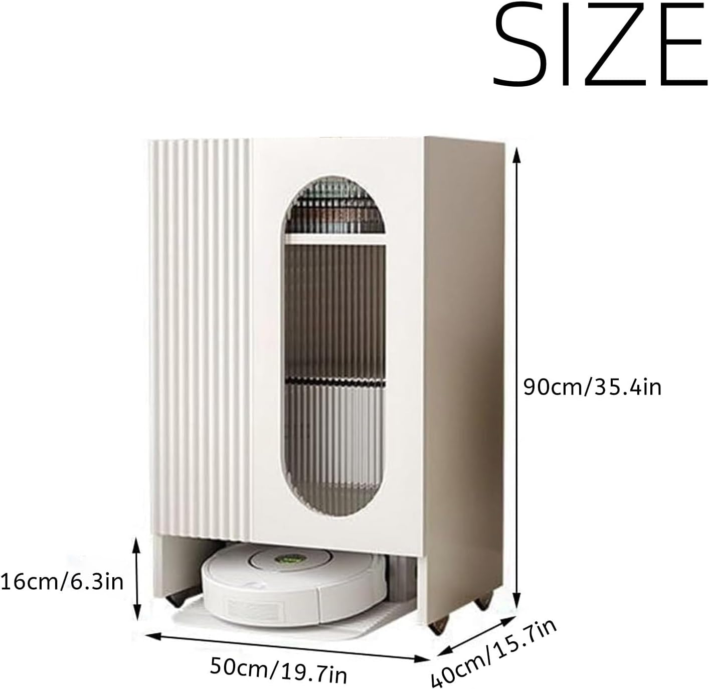 Sweeping Robot Storage Rack with Tempered Glass Door Robot Vacuum Pet Hair Cabinet Vacuum Storage Cabinet for Living Room Office Side Table with Storage Cabinet(Brown)