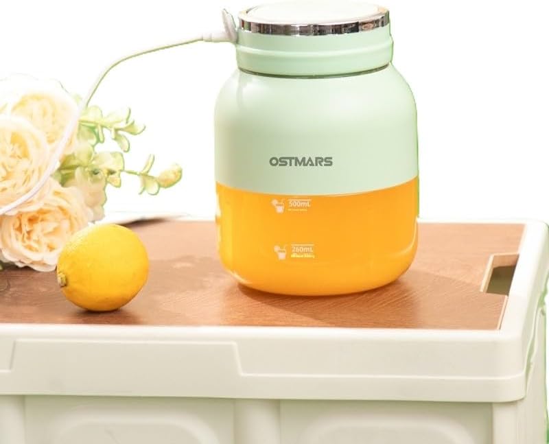 OSTMARS Portable Fruit Blender, Mint Green and Orange, Automatic Mini Juicer Cup with 500mL Capacity