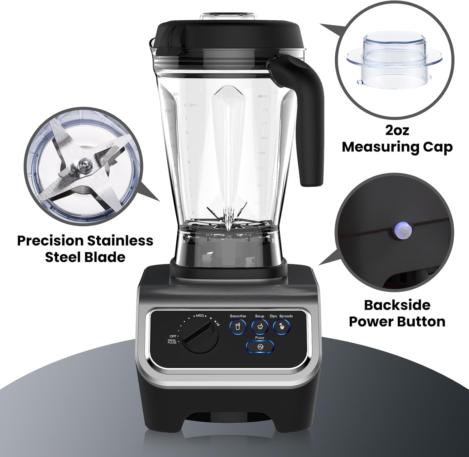 iCucina 1500w Blender for Kitchen with Pre-set Blending Programs, 64oz Heavy Duty Professional-Grade Blenders for Smoothies, Soups, Dips, Nut Butters, BPA-Free Tritan Jar