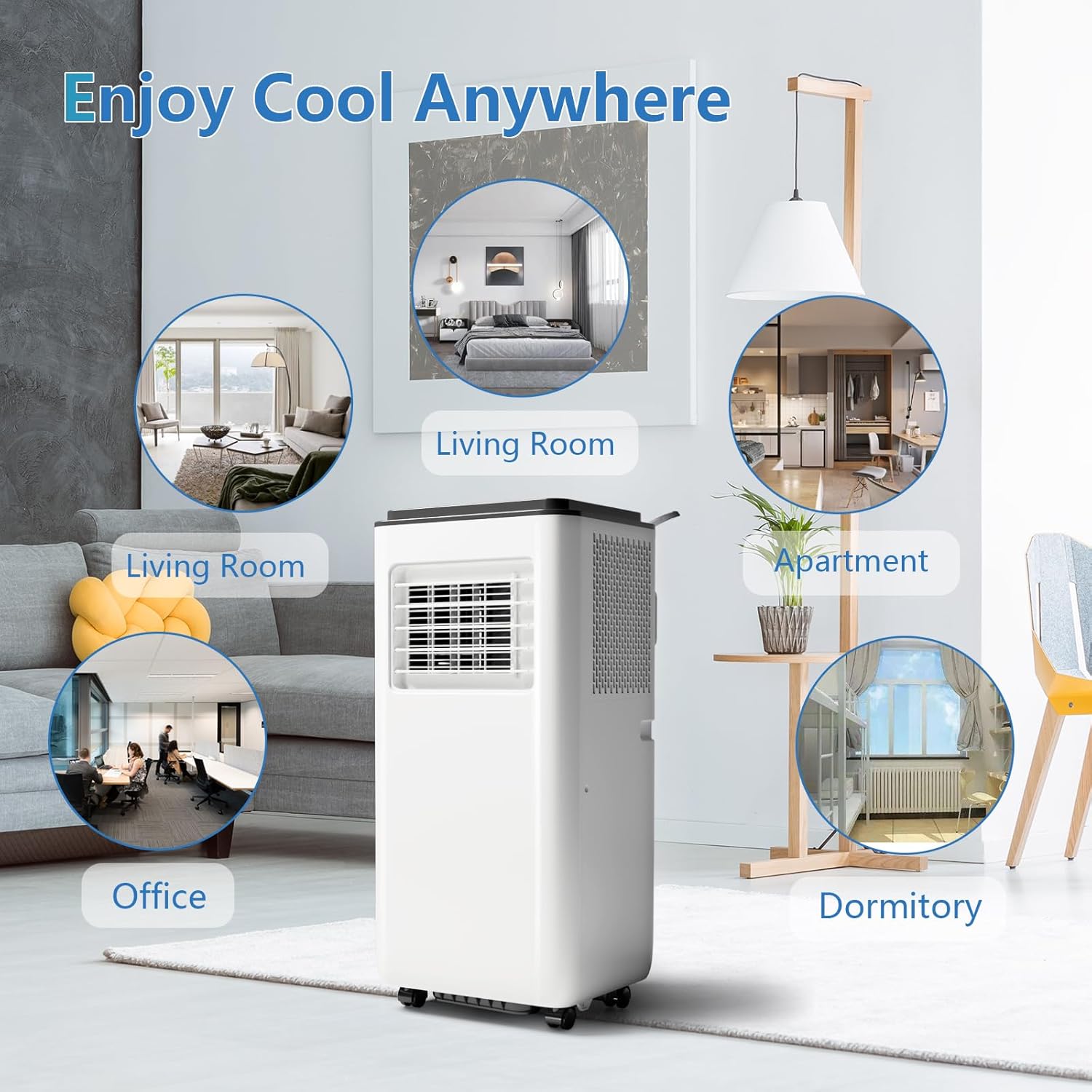 3-in-1 Portable Air Conditioner with Built-in Dehumidifier Function, Fan Mode, Remote Control, 8,000 BTU, Cool to 350 Sq.Ft, for Home