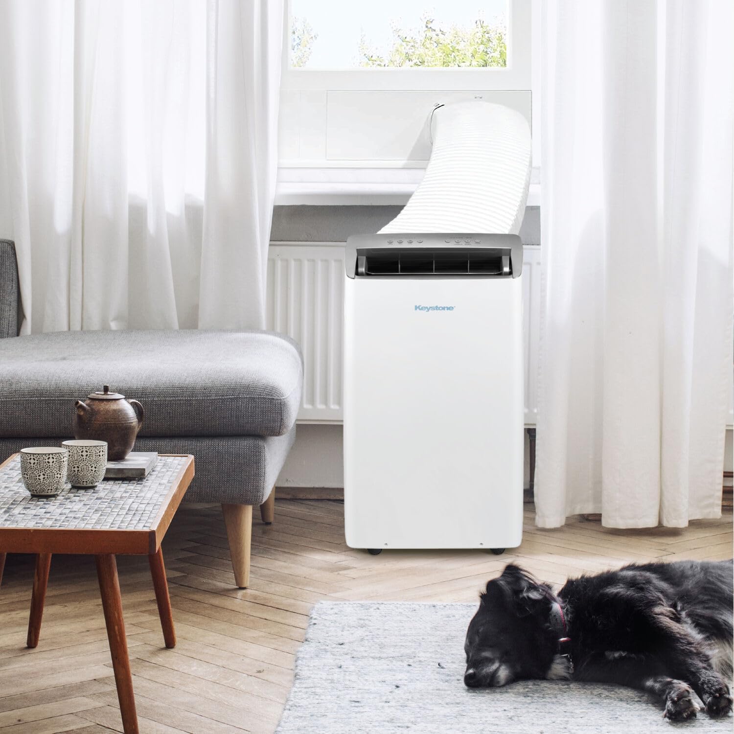 Keystone 14,000 BTU ASHRAE/12,000 BTU DOE Portable Inverter Air Conditioner with Heater, Quiet, High Efficiency Operation and Remote, AC Unit for Apartment, Living Room, Medium Rooms up to 550-Sq. Ft.