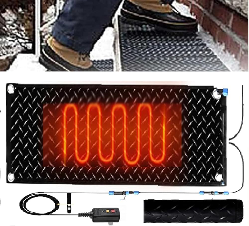 Heated Snow Melting Mat for Stairs, 1/2/3/4/5 pcs Snow Melting Non-Slip Walkway Heated Outdoor Mat, Non Slip Rubber Heated Mat for Winter Outdoor Stairs, Steps, Doo(1 Pcs-10inx35.4in (25.4x90cm))