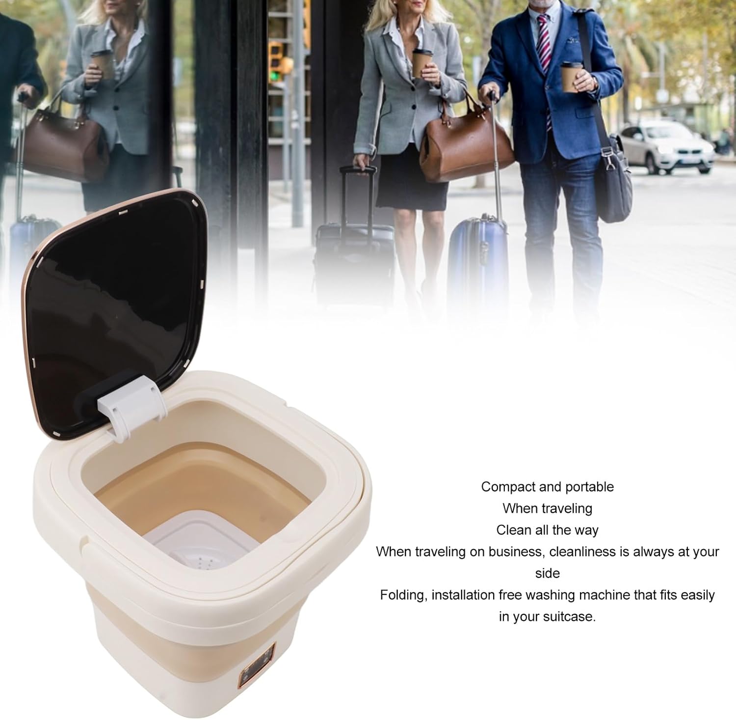 Portable Washing Machine, Folding Compact Lightweight 9L Bucket Lavadora Portatil, Low Noise Integrated Design Multifunctional Washing Machine, for Dormitories[Beige]