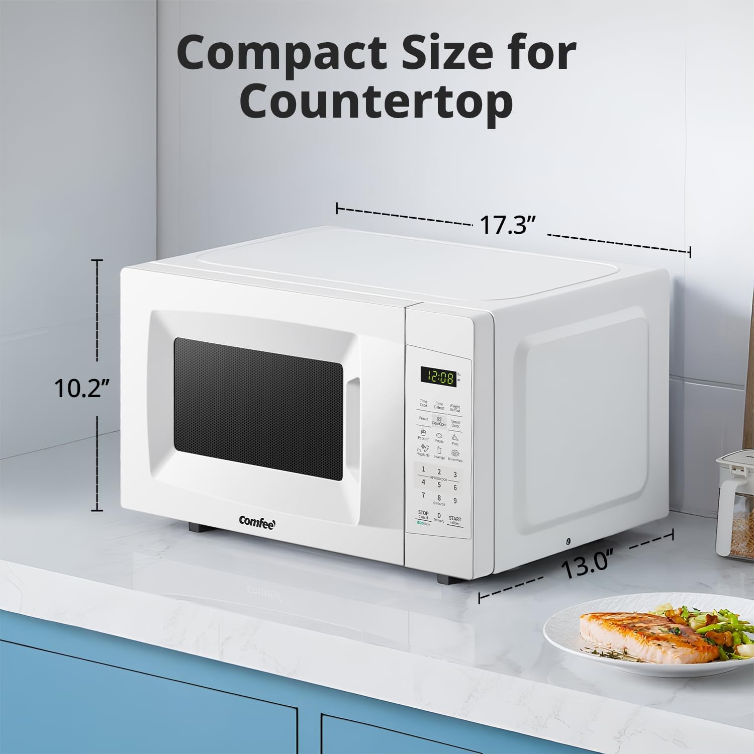 COMFEE' EM720CPL-PM Countertop Microwave Oven with Sound On/Off, ECO Mode and Easy One-Touch Buttons, 0.7 Cu Ft/700W, Pearl White