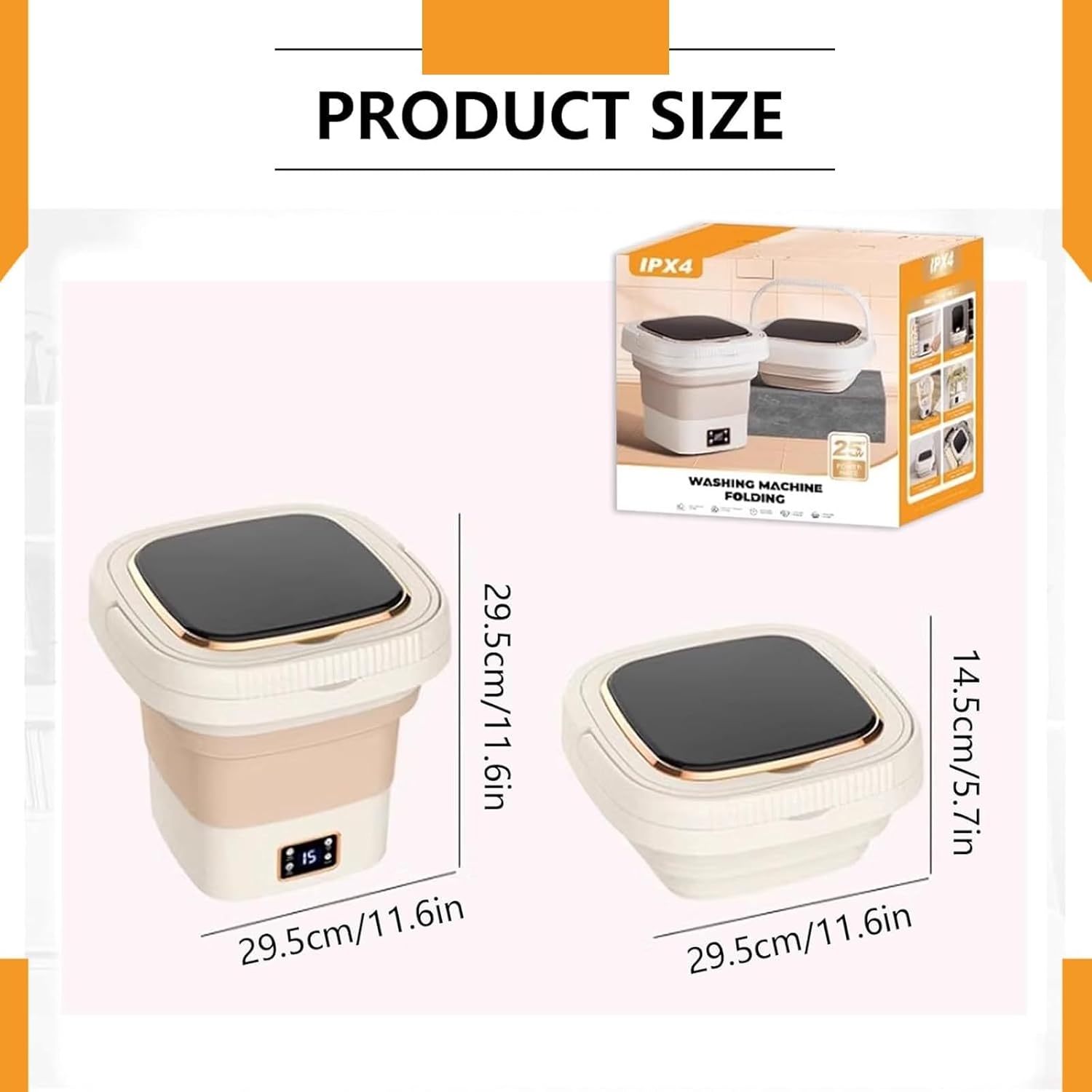 Folding Washing Machine Compact Design for Easy Storage Ideal for Cleaning Underwear Delicates Perfect for Small Spaces and Travel(Beige)