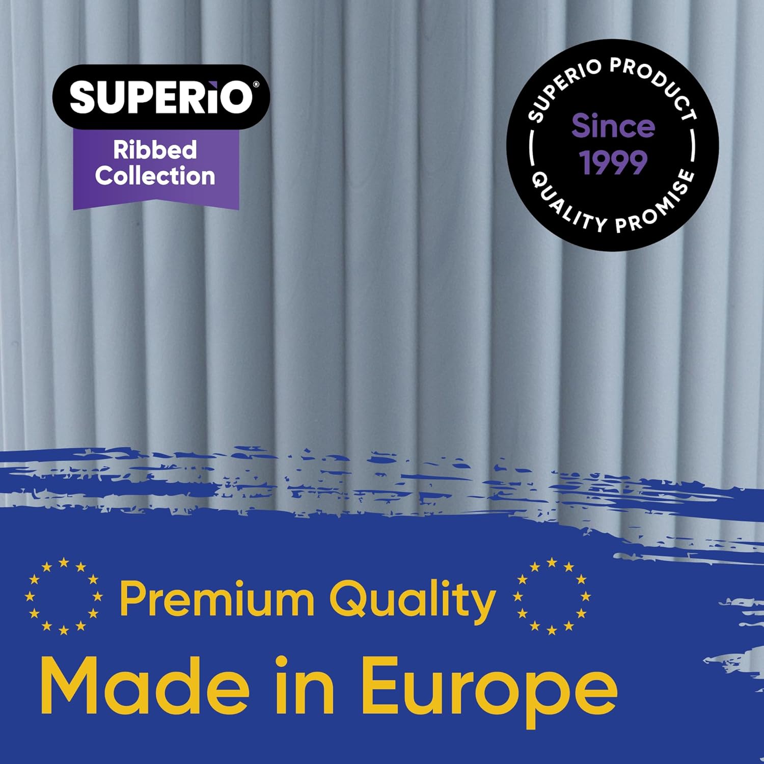 Superio Ribbed Collection - Decorative Plastic Laundry Hamper with Lid and Cut-Out Handles, Blue (1 Pack) Basket Organzier for Bedroom Bathroom College Dorm Room 40 Liter