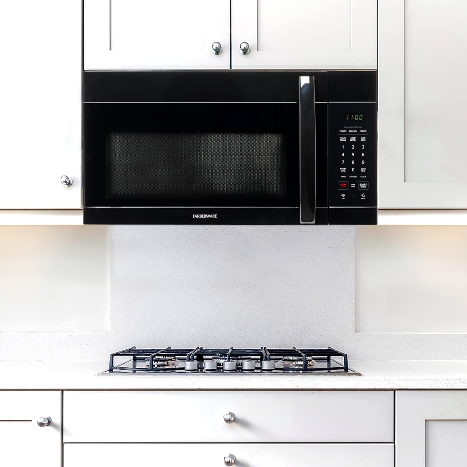 Farberware 1.7 Cu. Ft. Over-the-Range Microwave Oven – 1000 Watts Power, Auto Cook Settings, Defrost, Easy Clean and Child Safety Lock - Black