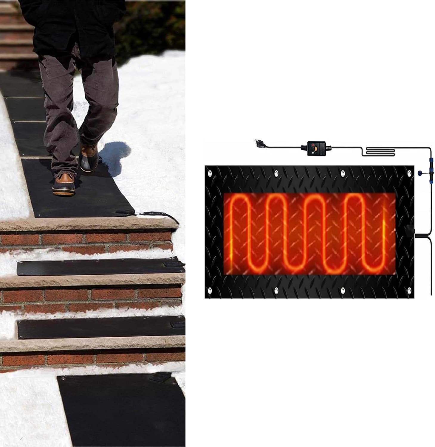 Snow Melting mats Outdoor Driveway, Slip-Proof Heated Snow Melting Mat, w/Power Cord, Slip-Proof Design for Winter Outdoor Stairs, Sidewalks, Garages, Deck(1 Pcs,25.4x90cm/10inx35.4in)