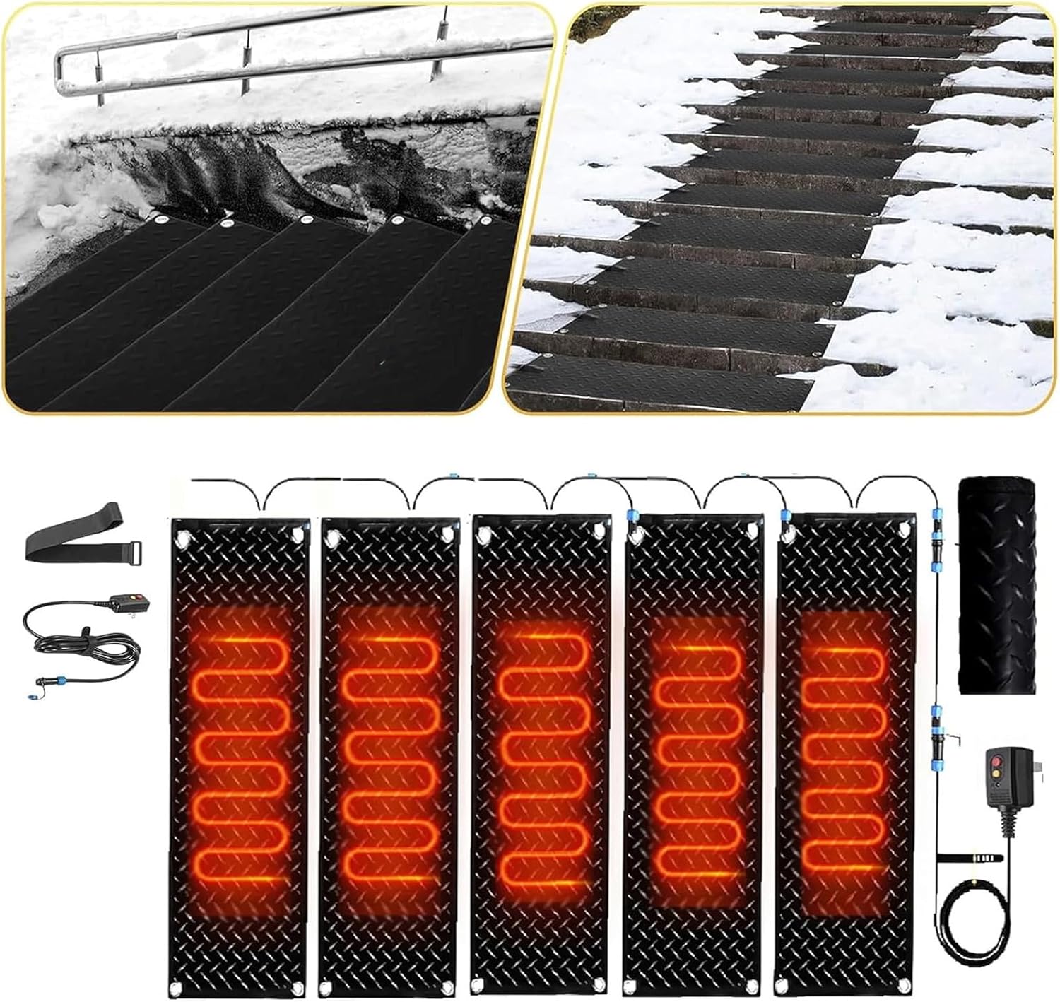 Snow Melting mats Outdoor, Heated Snow Melting Mats for Entrances, Heated Snow Melting Mats for Stairs, Winter Snow Removal Heated mats, for Stairs, Steps, Doorways,5 Pcs-40x80cm/15.7x32in