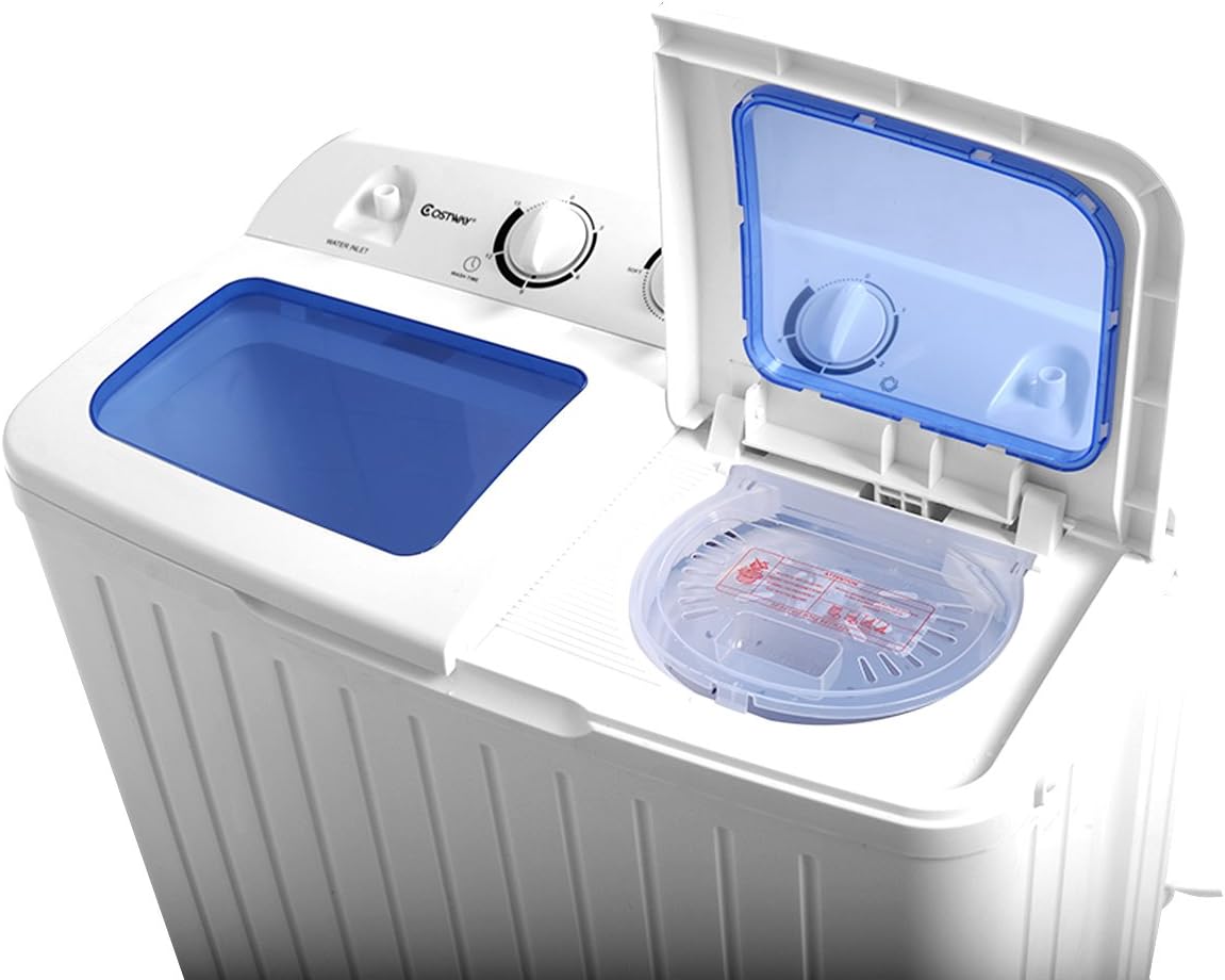 Portable Mini Compact Twin Tub Washing Machine 17.6lbs Washer Spain Spinner Portable Washing Machine, Blue+ White